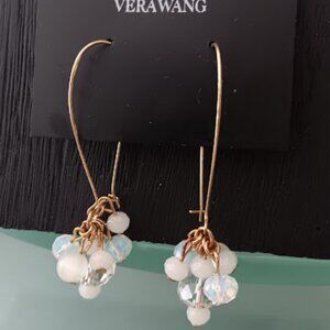 VERA WANG Mod/Contemporary Gold Cluster Clear & White Beads Drop Earrings